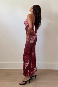 Floral Cowl Neck Bodycon Maxi Dress