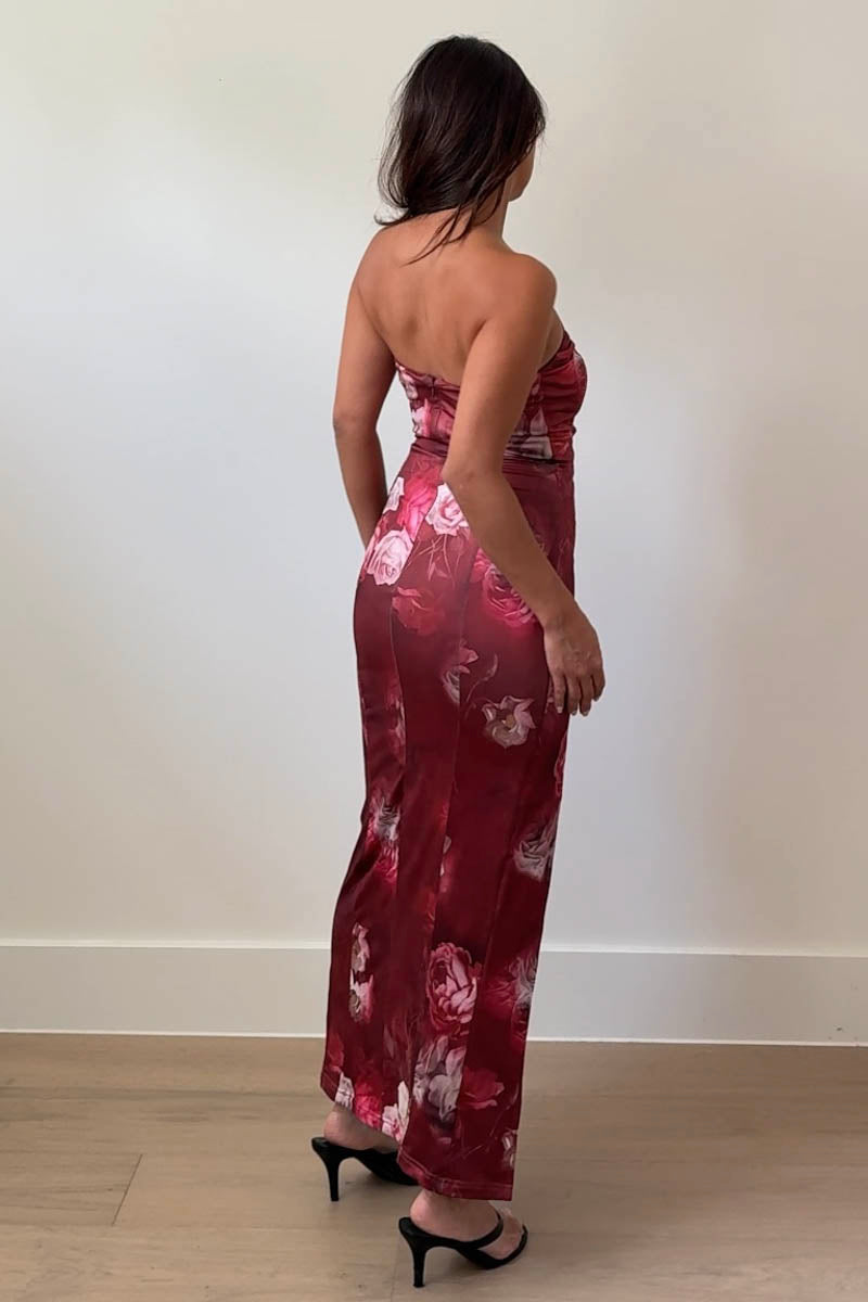 Floral Cowl Neck Bodycon Maxi Dress