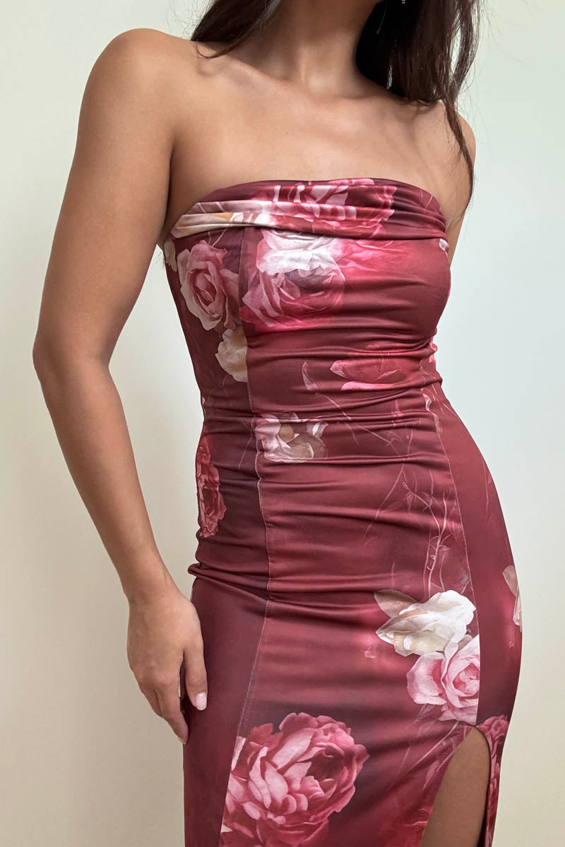 Floral Cowl Neck Bodycon Maxi Dress