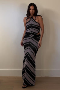 Crochet Knit Halter Top Maxi Skirt Set