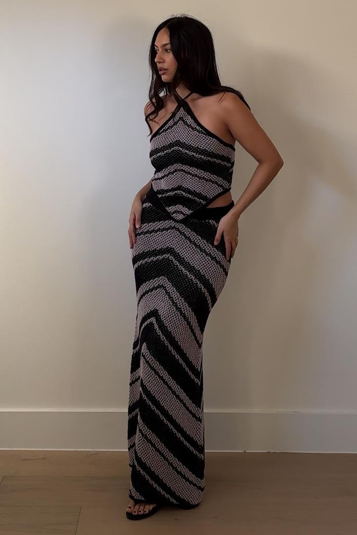 Crochet Knit Halter Top Maxi Skirt Set