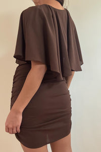 Chiffon Cape Neck Ruched Mini Dress