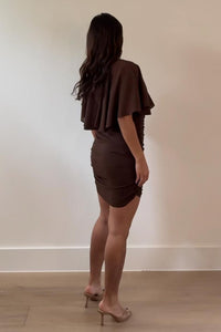 Chiffon Cape Neck Ruched Mini Dress