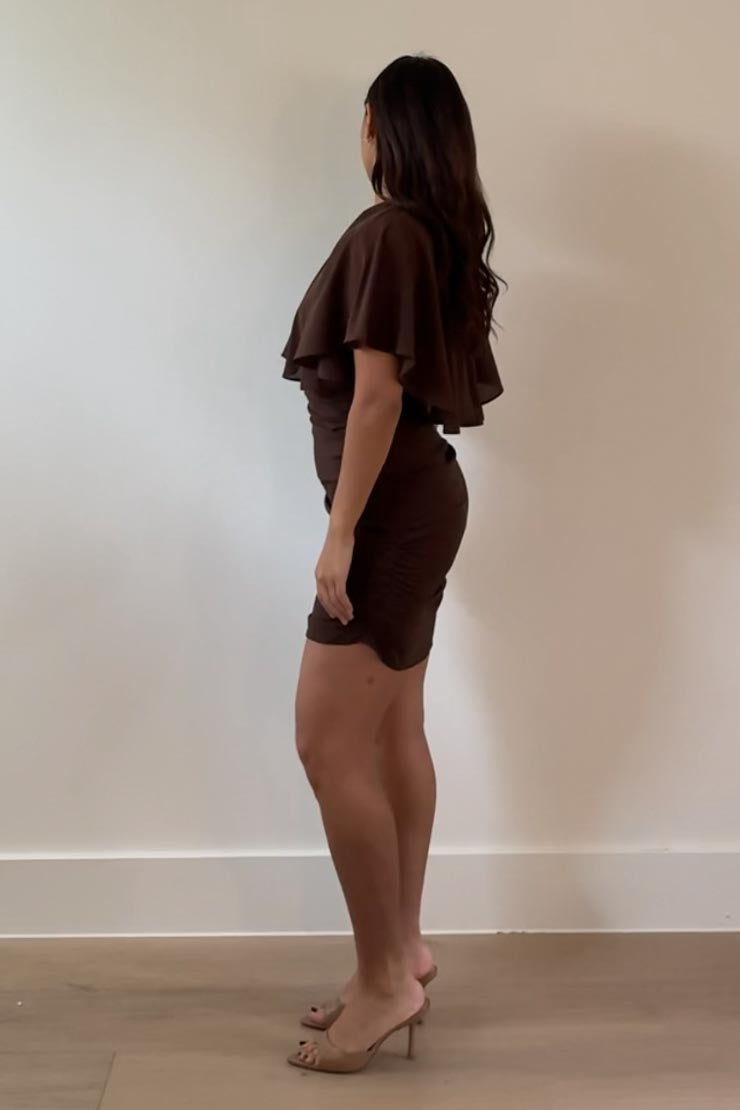 Chiffon Cape Neck Ruched Mini Dress