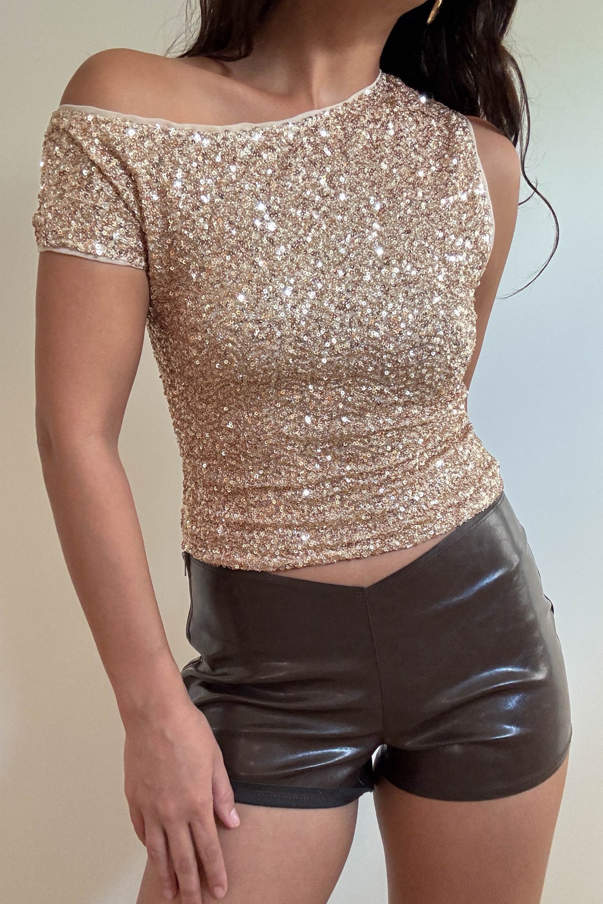 Sequin One Shoulder Sleeveless Top