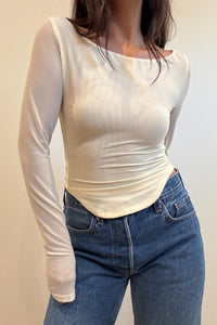 Mesh Boat Neck Long Sleeve Top