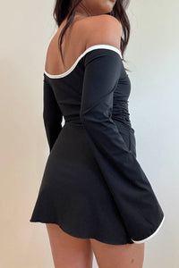 Contrast Off Shoulder A-Line Mini Dress