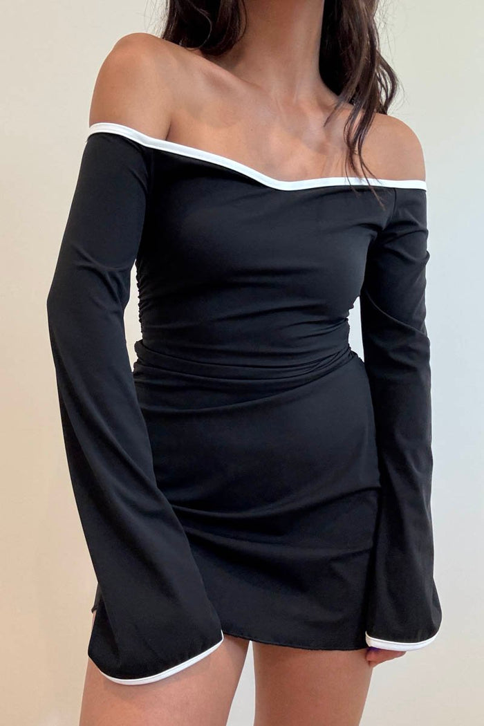 Contrast Off Shoulder A-Line Mini Dress