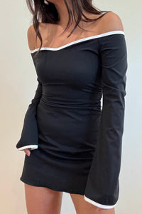 Contrast Off Shoulder A-Line Mini Dress