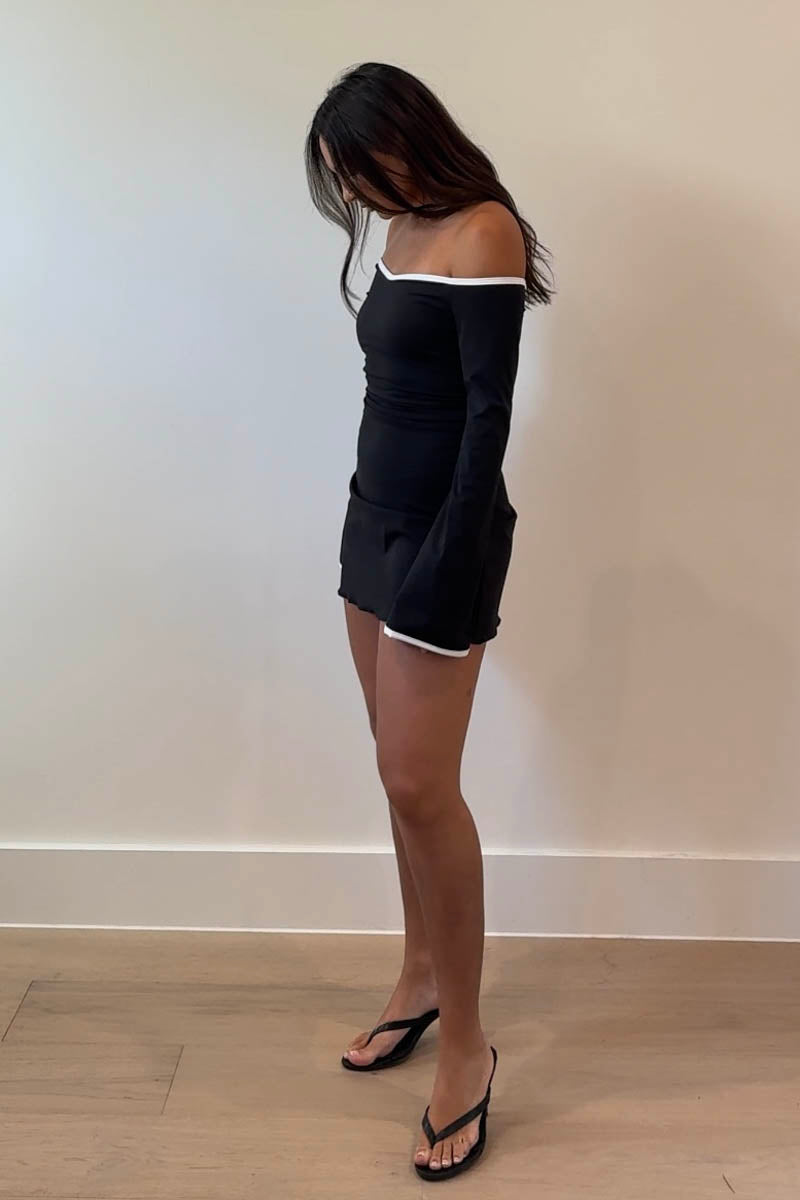 Contrast Off Shoulder A-Line Mini Dress