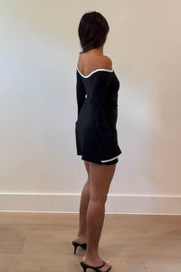 Contrast Off Shoulder A-Line Mini Dress