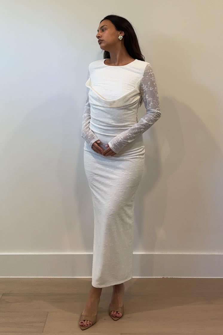 Drape Detail Long Sleeve Maxi Dress