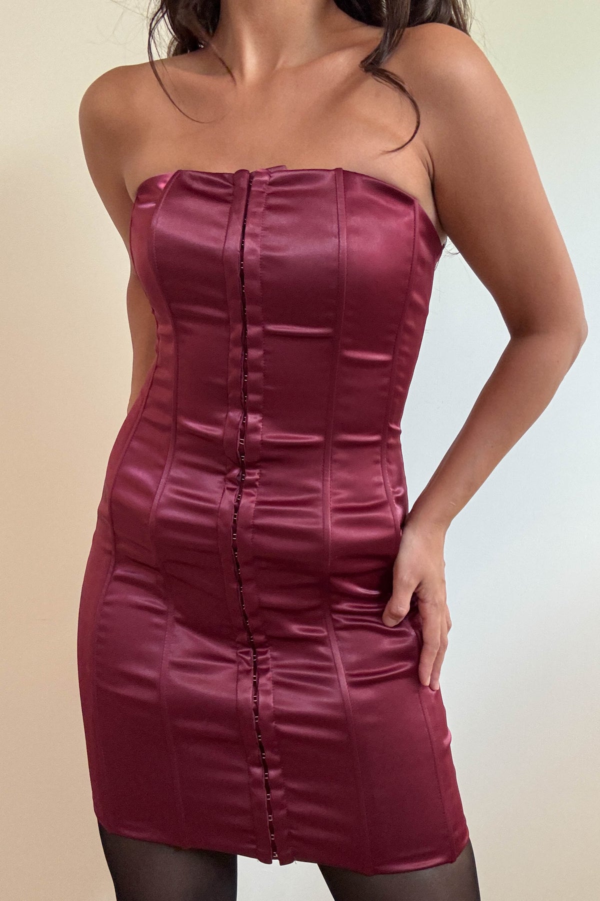Satin Hook And Eye Corset Mini Dress