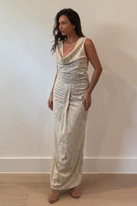Stripe Cowl Neck Knot Top and Maxi Skirt Set