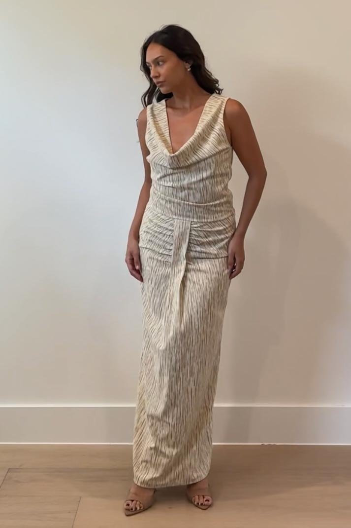 Stripe Cowl Neck Knot Top and Maxi Skirt Set