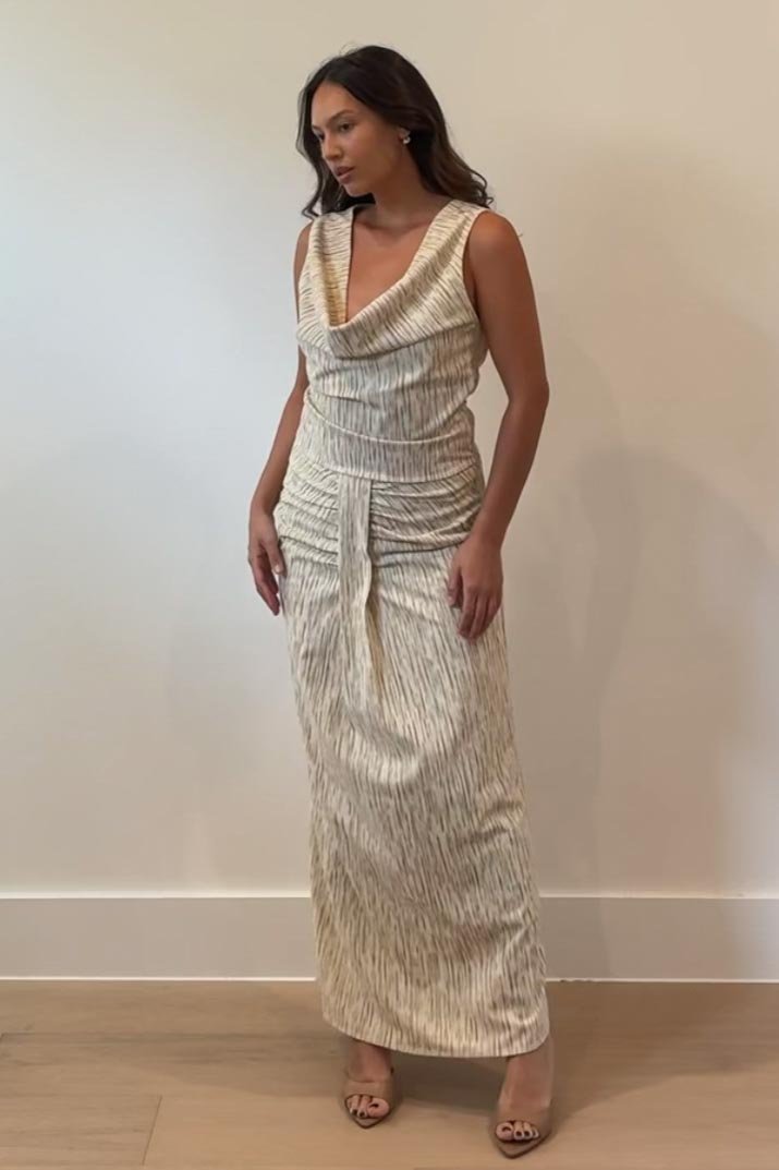 Stripe Cowl Neck Knot Top and Maxi Skirt Set