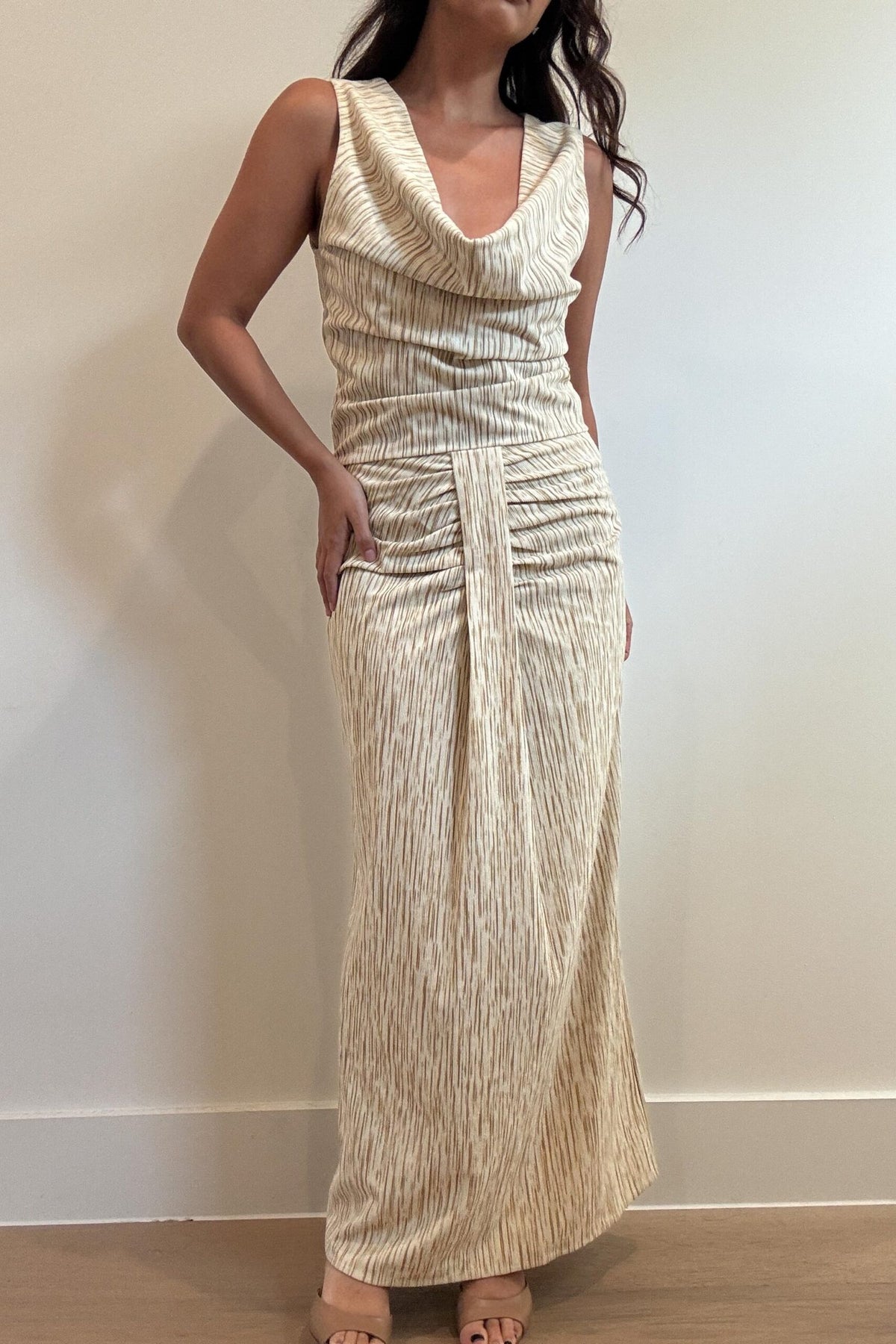 Stripe Cowl Neck Knot Top and Maxi Skirt Set