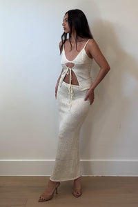 Sequin Knit Tie-Front Tank And Maxi Skirt Set