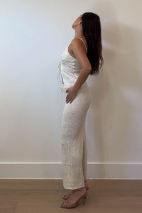 Sequin Knit Tie-Front Tank And Maxi Skirt Set