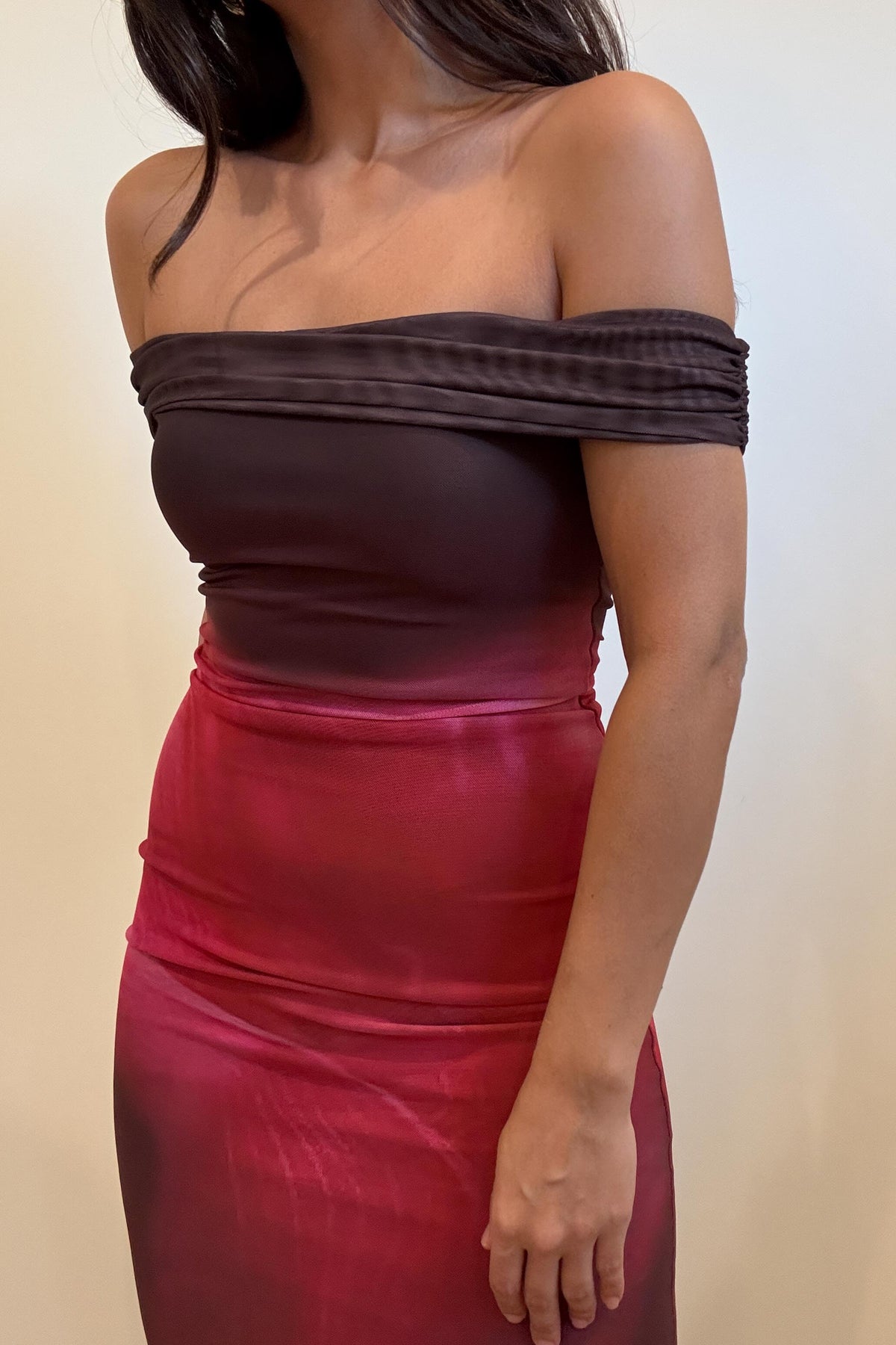 Floral Off Shoulder Mesh Maxi Dress