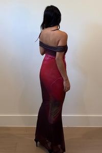 Floral Off Shoulder Mesh Maxi Dress