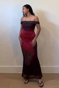 Floral Off Shoulder Mesh Maxi Dress