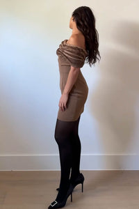 Off Shoulder Faux Fur Trim Mini Dress