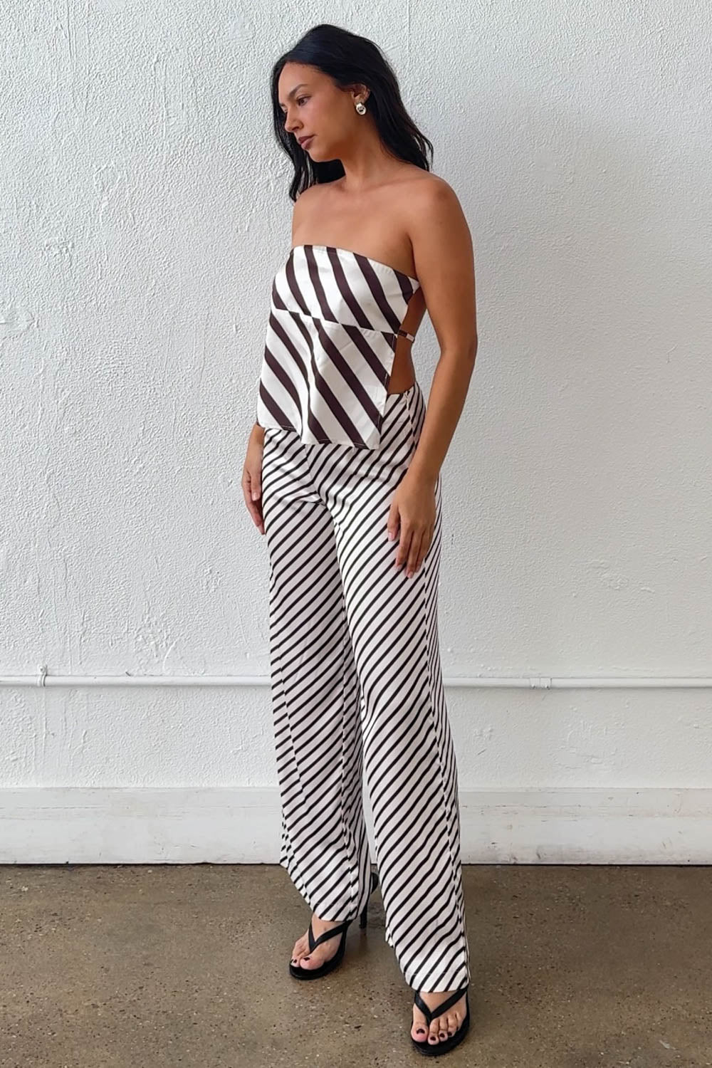 Stripe Strapless Top Wide Leg Pants Set