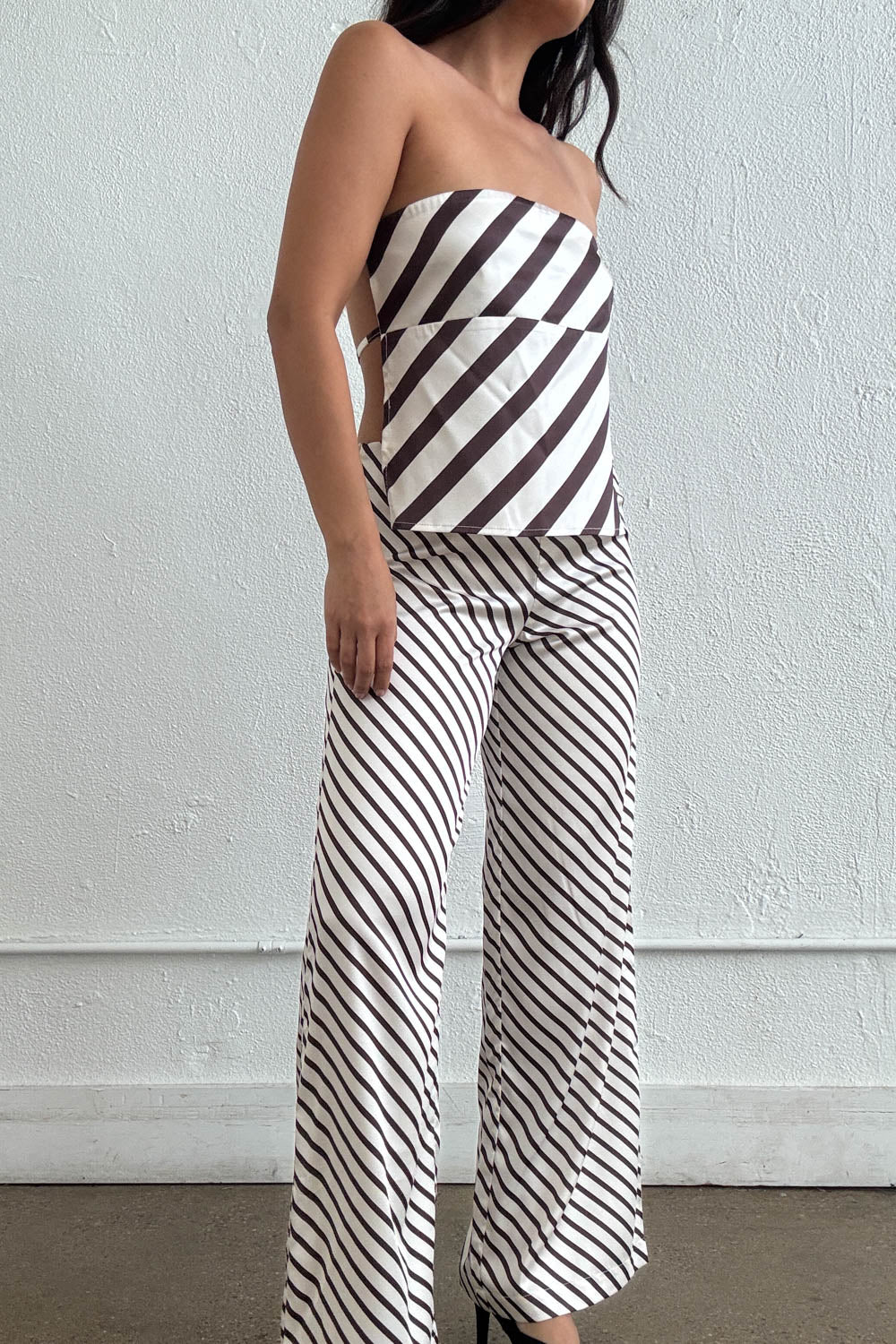 Stripe Strapless Top Wide Leg Pants Set