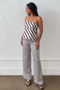 Stripe Strapless Top Wide Leg Pants Set