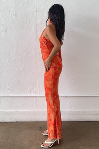 Orange Mesh Strapless Scarf Tie Maxi Dress
