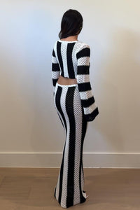 Crochet Stripe Knit Top & Skirt Set