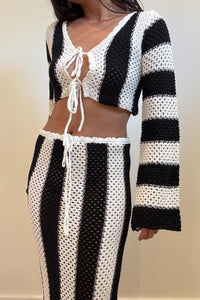 Crochet Stripe Knit Top & Skirt Set