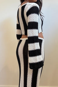 Crochet Stripe Knit Top & Skirt Set
