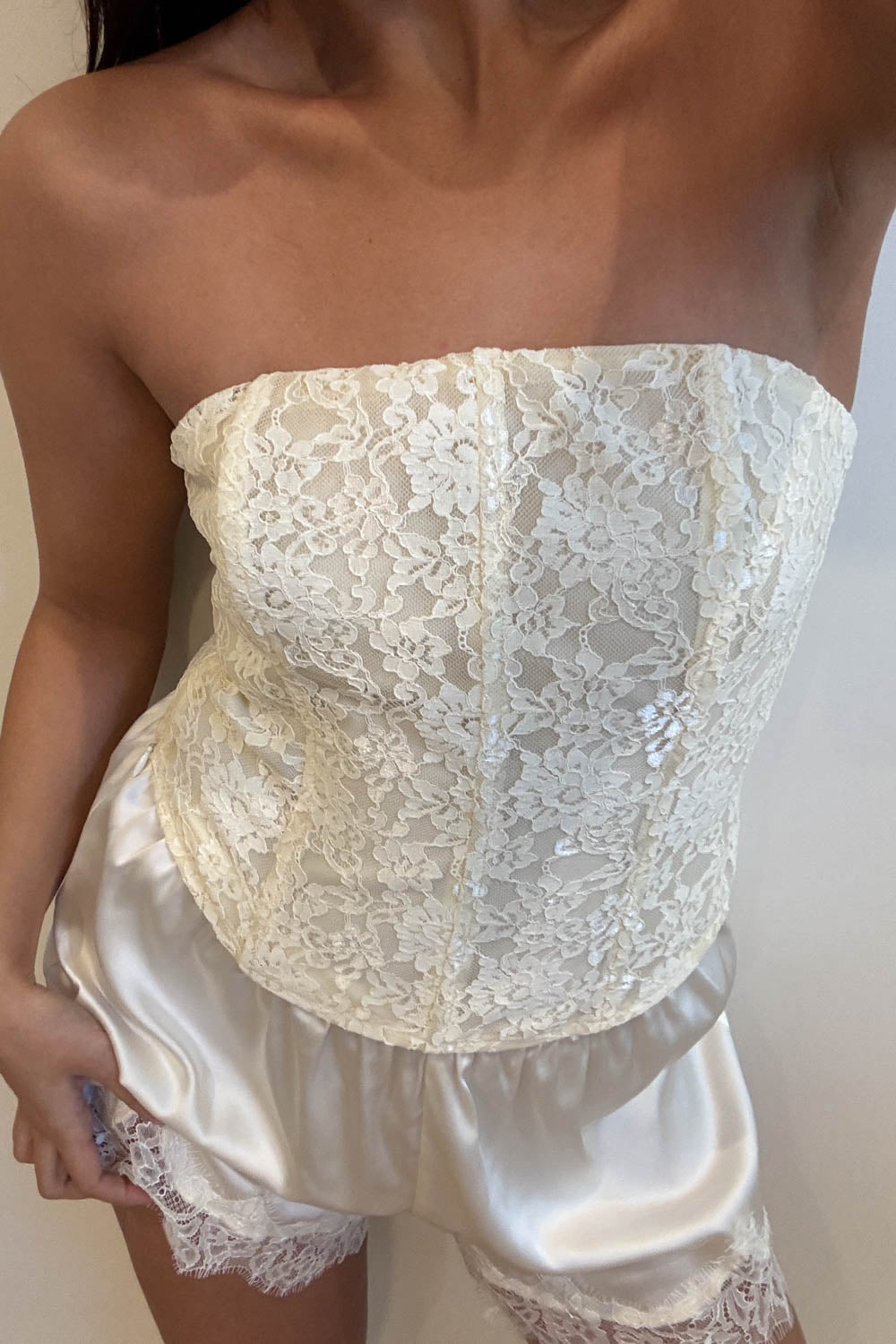 Strapless Lace Up Back Corset Top