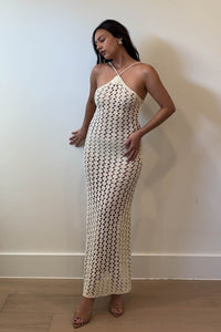Crochet Knit Halter Maxi Dress