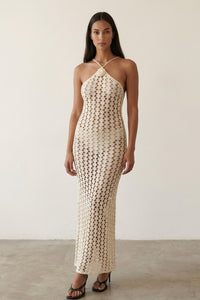 Crochet Knit Halter Maxi Dress
