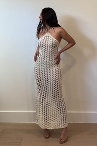 Crochet Knit Halter Maxi Dress