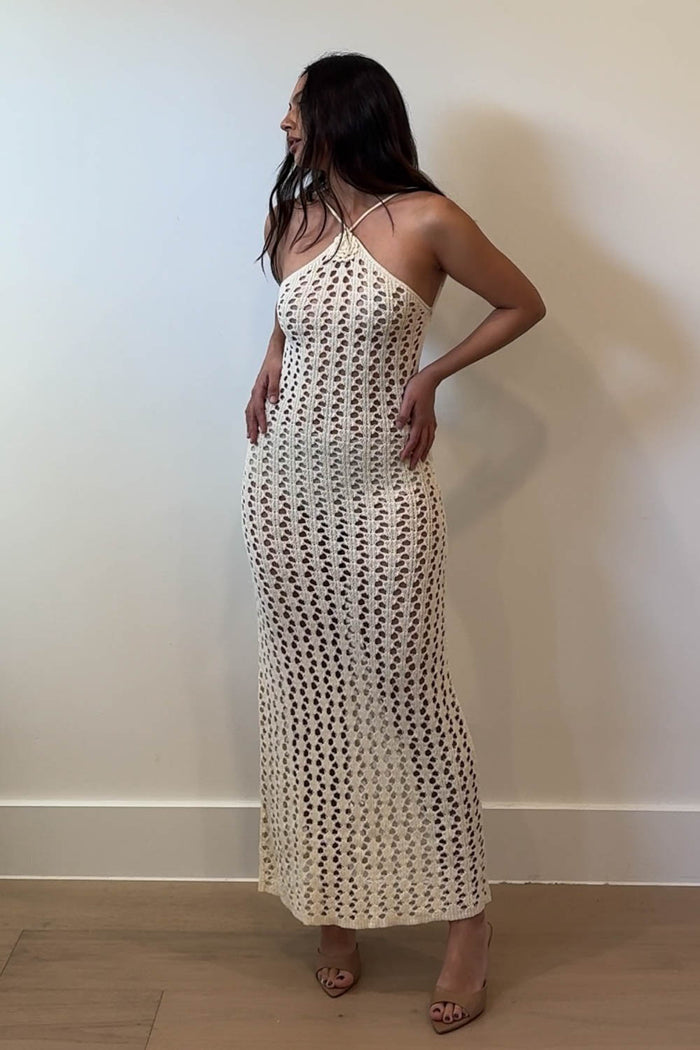Crochet Knit Halter Maxi Dress