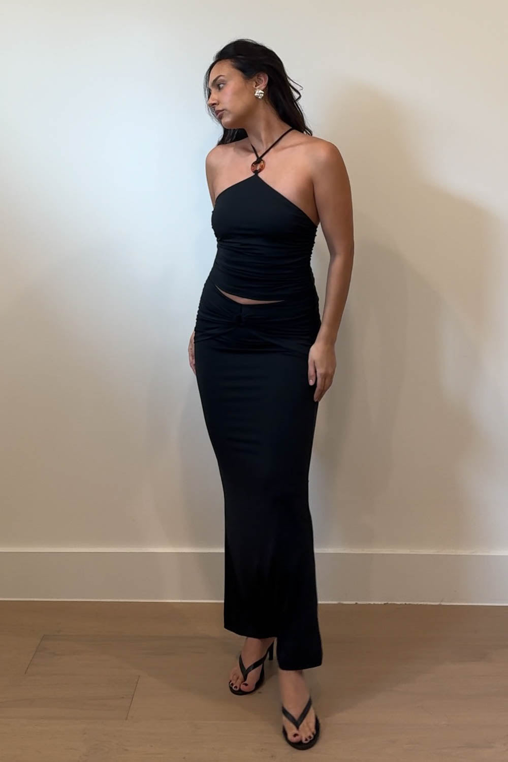 Halter Top Gathered Waist Maxi Skirt Set