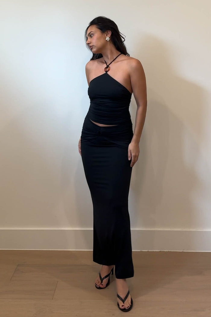 Halter Top Gathered Waist Maxi Skirt Set