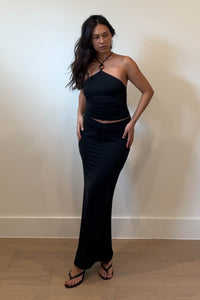 Halter Top Gathered Waist Maxi Skirt Set