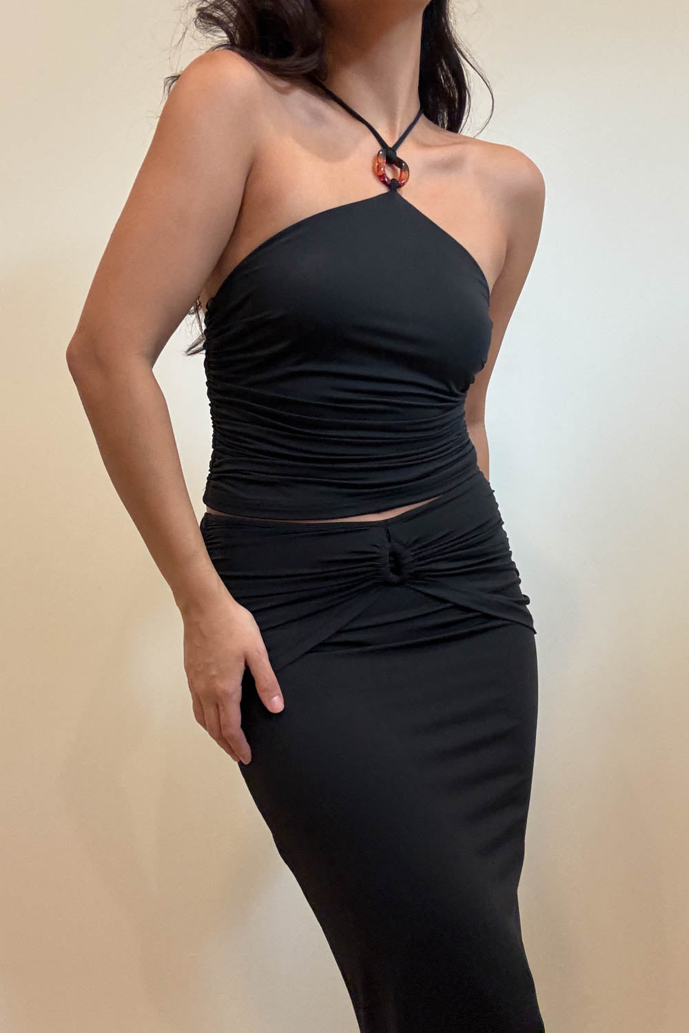 Halter Top Gathered Waist Maxi Skirt Set