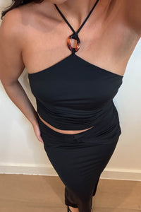 Halter Top Gathered Waist Maxi Skirt Set
