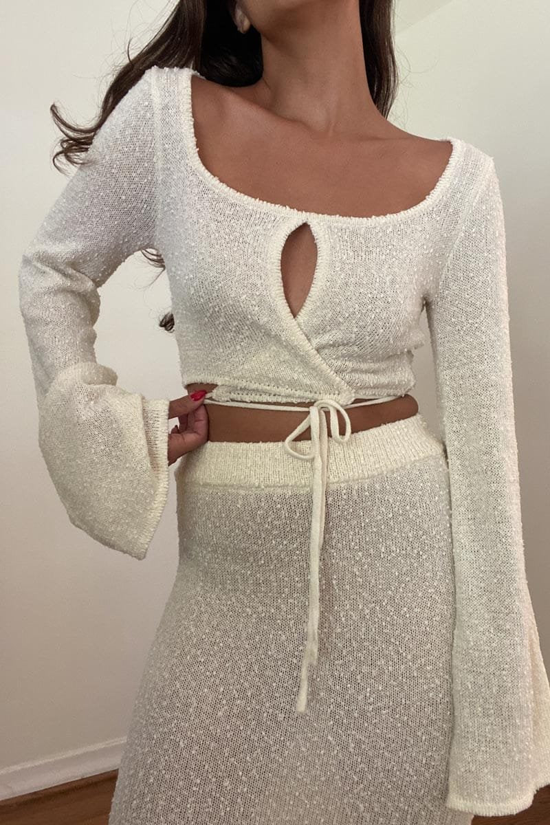 Textured Knit Tie-Up Top Maxi Skirt Set