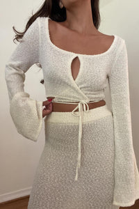 Textured Knit Tie-Up Top Maxi Skirt Set