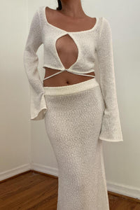 Textured Knit Tie-Up Top Maxi Skirt Set