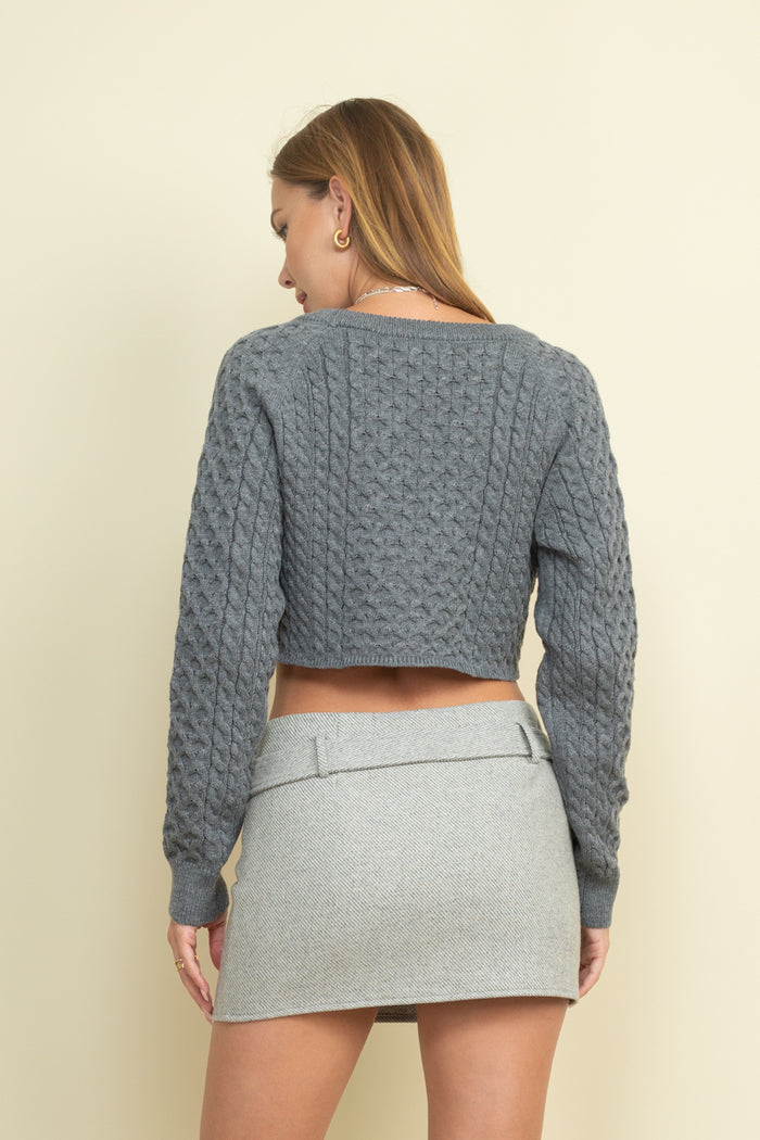Cropped Knit Button-up Cardigan - TheOures