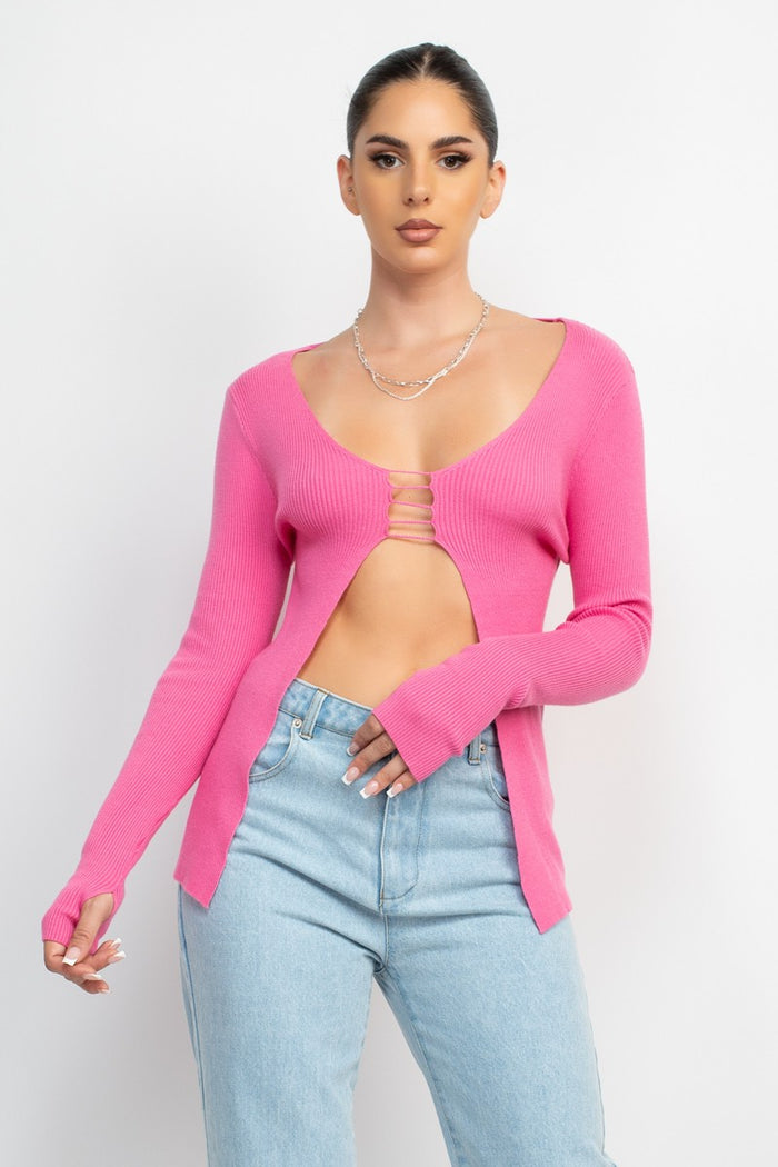 Knit Cut Out Detail Long Sleeve Top