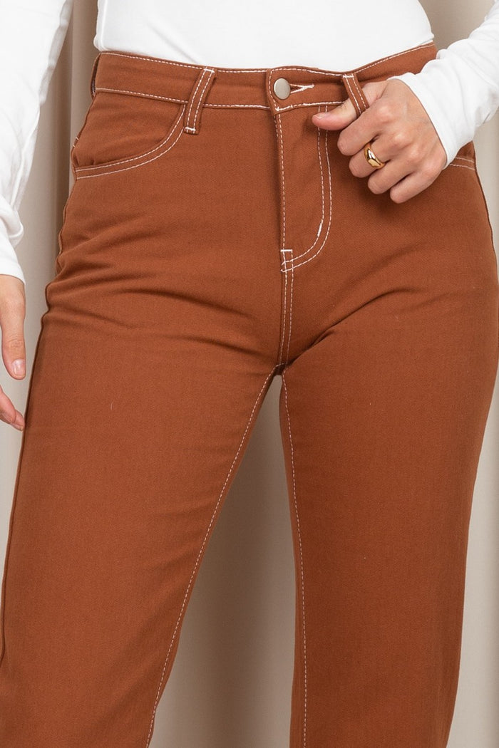 Straight Leg Jeans with Contrast White Top Stitch - TheOures